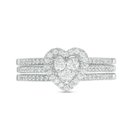 1/2 CT. T.w. Diamond Heart Frame Three Piece Bridal Set in 10K White Gold