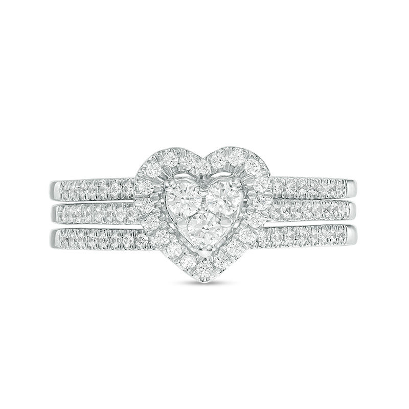 Main Image 6 of 1/2 CT. T.W. Diamond Heart Frame Three Piece Bridal Set in 10K White Gold