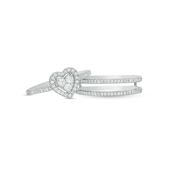 1/2 CT. T.w. Diamond Heart Frame Three Piece Bridal Set in 10K White Gold