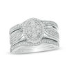 Thumbnail Image 1 of 1/3 CT. T.W. Composite Diamond Oval Frame Three Piece Bridal Set in Sterling Silver