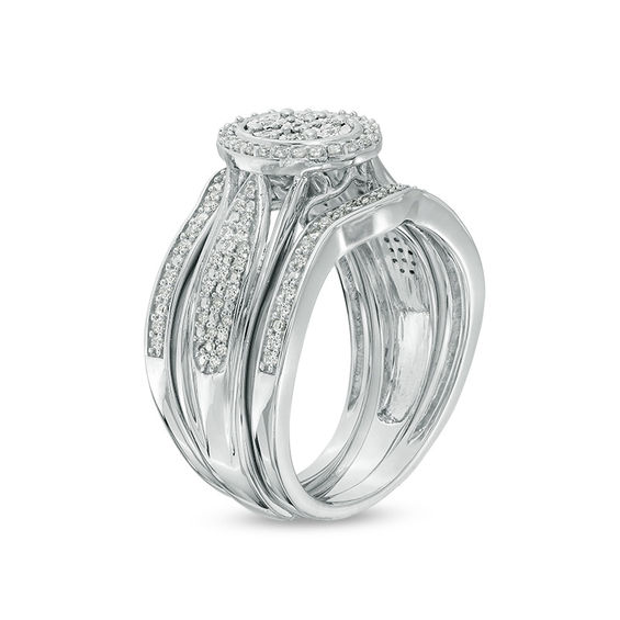 1/3 CT. T.w. Composite Diamond Oval Frame Three Piece Bridal Set in Sterling Silver