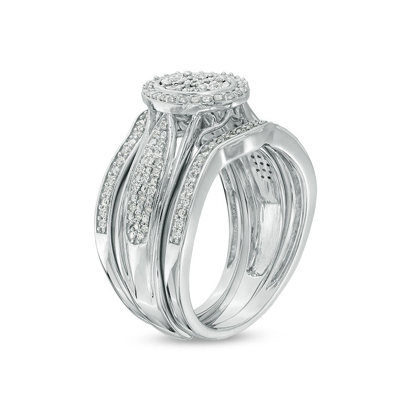 Main Image 2 of 1/3 CT. T.W. Composite Diamond Oval Frame Three Piece Bridal Set in Sterling Silver