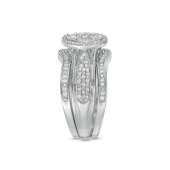 1/3 CT. T.w. Composite Diamond Oval Frame Three Piece Bridal Set in Sterling Silver
