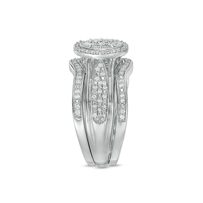Main Image 4 of 1/3 CT. T.W. Composite Diamond Oval Frame Three Piece Bridal Set in Sterling Silver