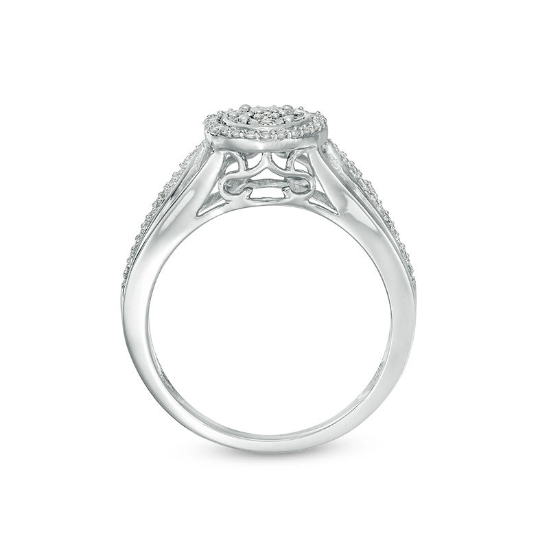 Main Image 5 of 1/3 CT. T.W. Composite Diamond Oval Frame Three Piece Bridal Set in Sterling Silver