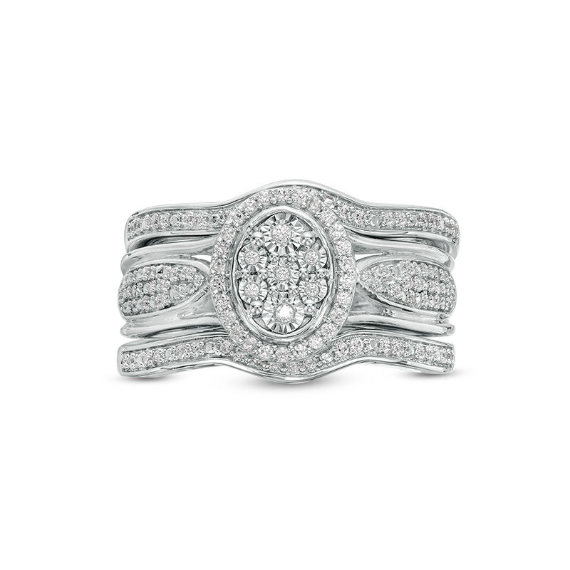 Main Image 6 of 1/3 CT. T.W. Composite Diamond Oval Frame Three Piece Bridal Set in Sterling Silver