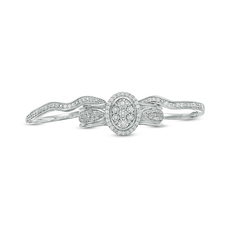 Main Image 7 of 1/3 CT. T.W. Composite Diamond Oval Frame Three Piece Bridal Set in Sterling Silver