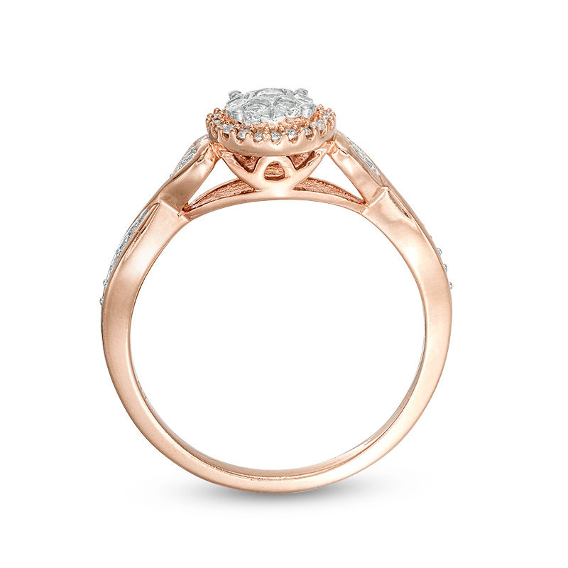 Main Image 5 of 1/3 CT. T.W. Composite Diamond Frame Heart-Sides Twist Three Piece Bridal Set in 10K Rose Gold
