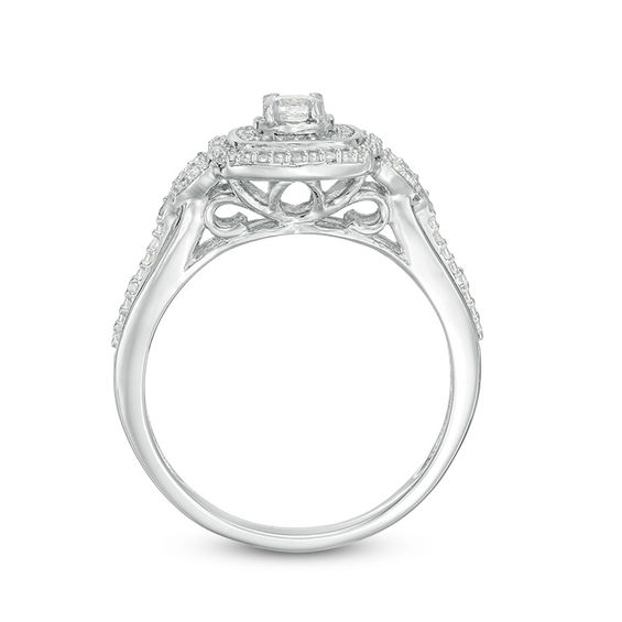 1/4 CT. T.w. Diamond Double Square Frame Three Piece Bridal Set in Sterling Silver