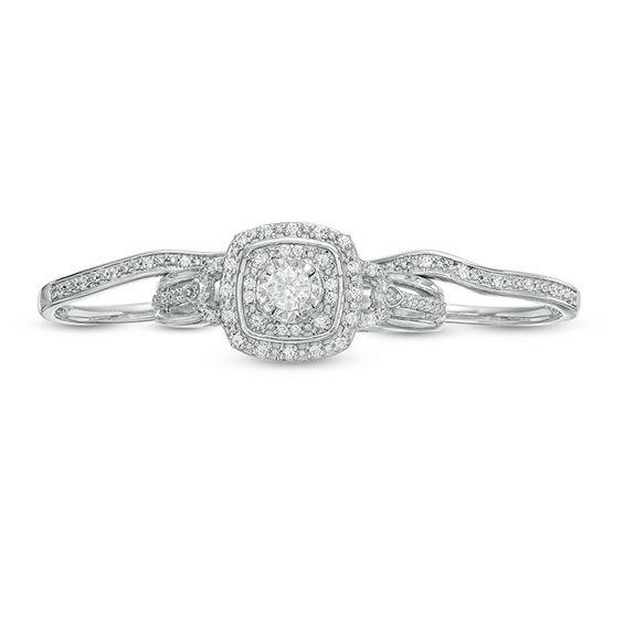 1/4 CT. T.w. Diamond Double Square Frame Three Piece Bridal Set in Sterling Silver