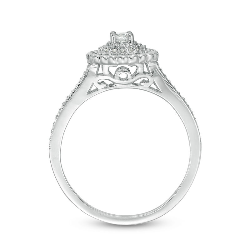 Main Image 5 of 1/4 CT. T.W. Diamond Double Frame Vintage-Style Three Piece Bridal Set in Sterling Silver