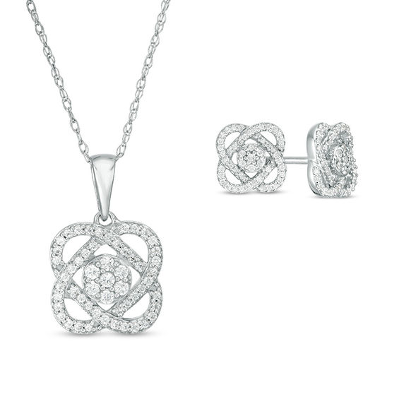 1/2 CT. T.W. Composite Diamond Love Knot Pendant and Stud Earrings Set in 10K White Gold 1/2 CT. T.W. Composite Diamond Love Knot Pendant and Stud Earrings Set in 10K White Gold