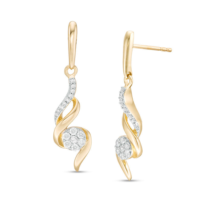 Main Image 1 of 1/5 CT. T.W. Diamond Swirl Flower Drop Earrings in 10K Gold