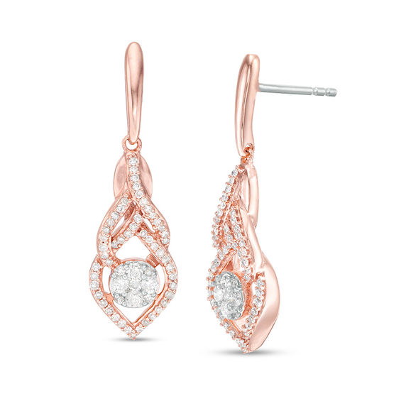 1/3 CT. T.W. Diamond Interlocking Teardrop Earrings in 10K Rose Gold ...