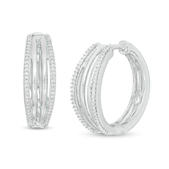 1/6 CT. T.w. Diamond Multi-Row Half-Hoop Earrings in Sterling Silver