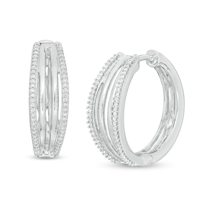 Main Image 1 of 1/6 CT. T.W. Diamond Multi-Row Half-Hoop Earrings in Sterling Silver