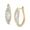 Thumbnail Image 1 of 1 CT. T.W. Baguette and Round Diamond Double Row Bypass Hoop Earrings in 10K Gold
