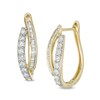 Thumbnail Image 0 of 1 CT. T.W. Baguette and Round Diamond Double Row Bypass Hoop Earrings in 10K Gold