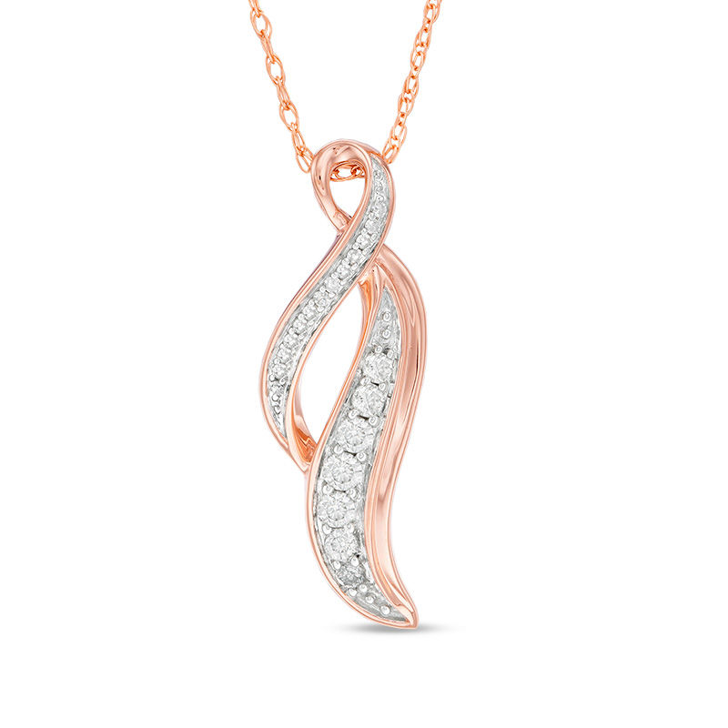Main Image 1 of 1/4 CT. T.W. Diamond Ribbon Pendant in 10K Rose Gold