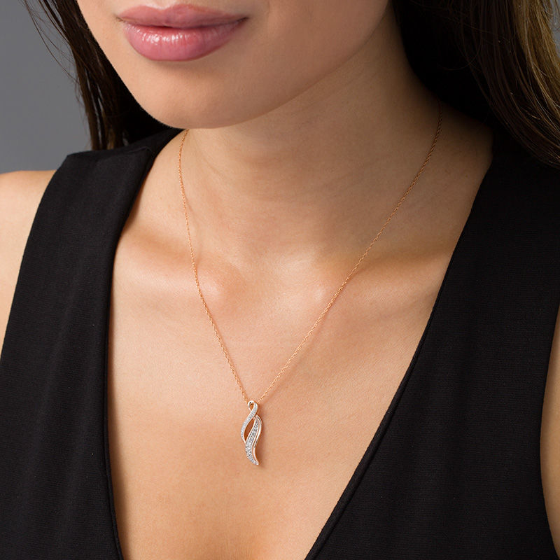 Main Image 2 of 1/4 CT. T.W. Diamond Ribbon Pendant in 10K Rose Gold
