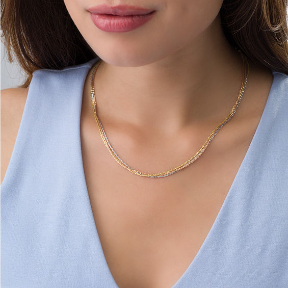 Made in Italy Triple Strand Sparkle Bead Necklace in 14K Tri-Tone Gold