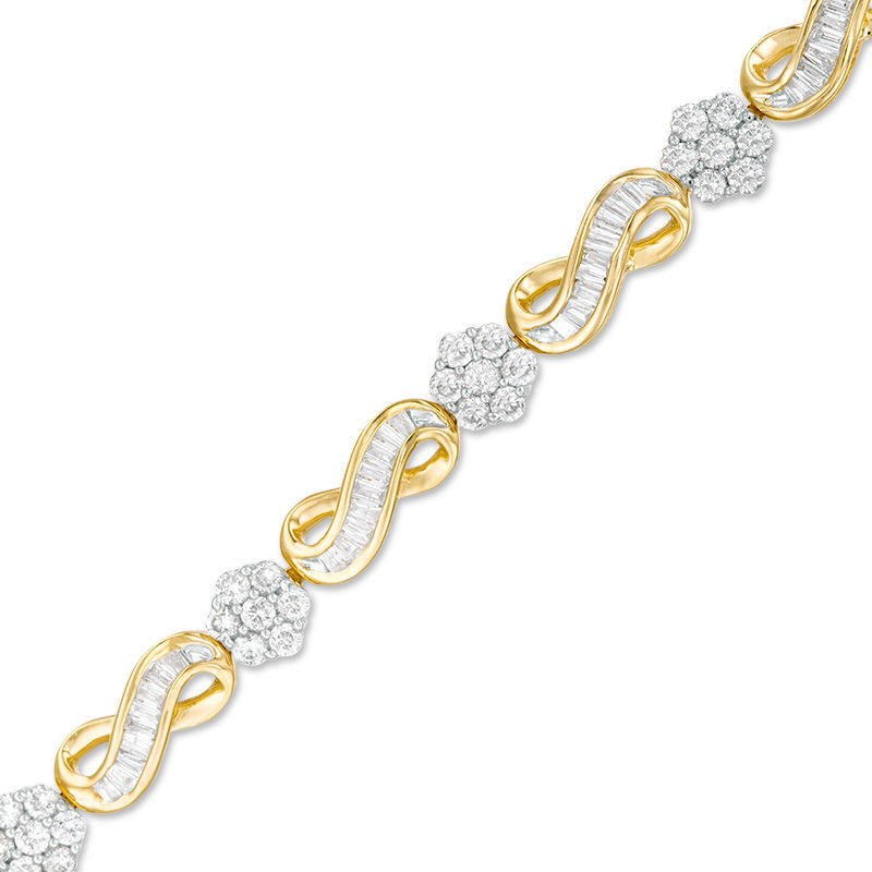 Main Image 1 of 2 CT. T.W. Baguette and Round Composite Diamond Infinity Link Bracelet in 10K Gold - 7.25"