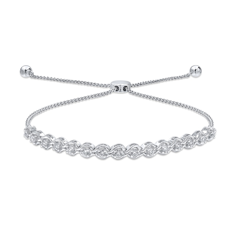 Main Image 1 of 1/2 CT. T.W. Diamond Wave Twist Bolo Bracelet in Sterling Silver - 9.5"