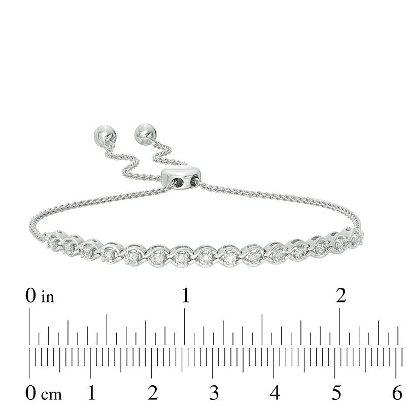Main Image 2 of 1/2 CT. T.W. Diamond Wave Twist Bolo Bracelet in Sterling Silver - 9.5"