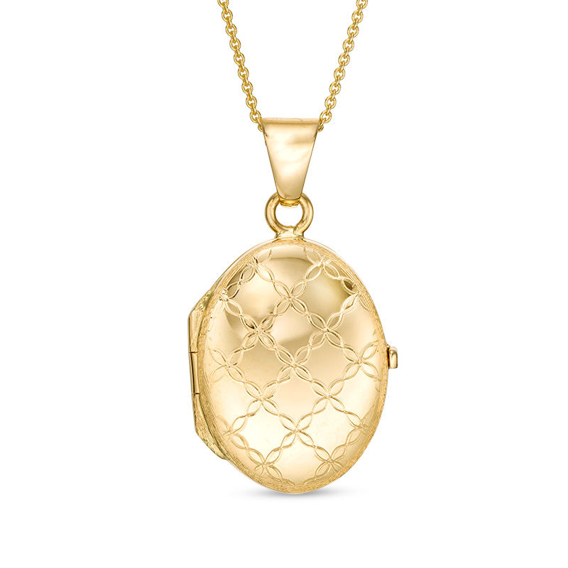 Diamond-Cut Floral Lattice Pattern Oval Locket in 10K Gold