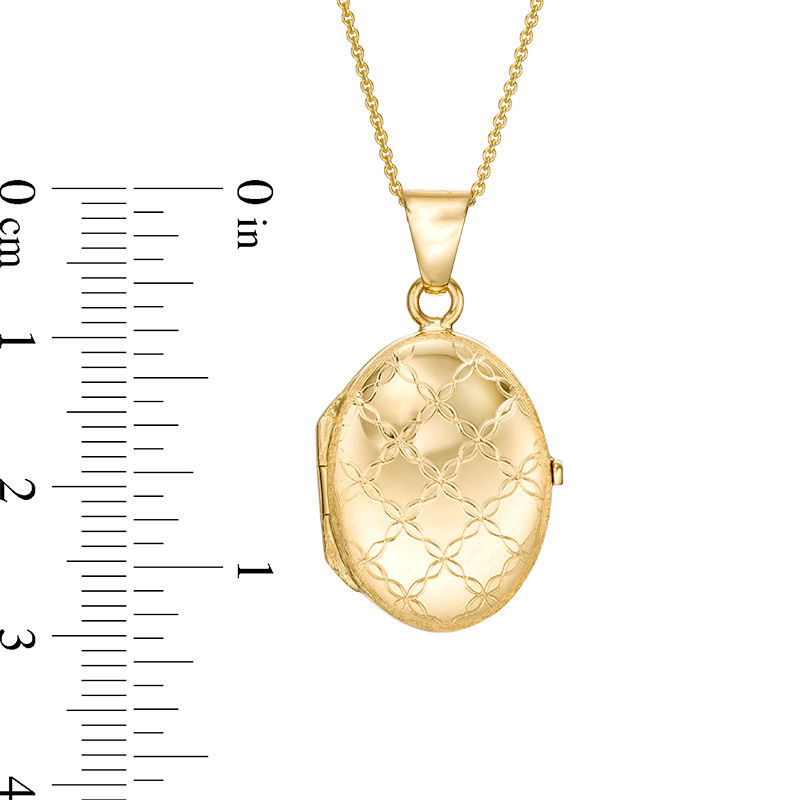 Main Image 3 of Diamond-Cut Floral Lattice Pattern Oval Locket in 10K Gold