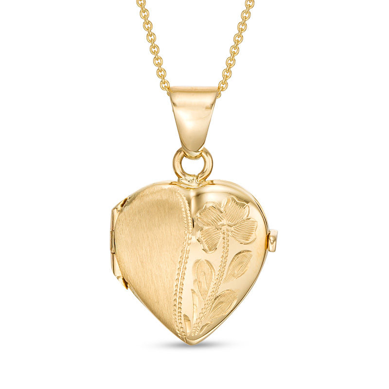 Main Image 1 of Diamond-Cut Flower Heart Locket in 10K Gold