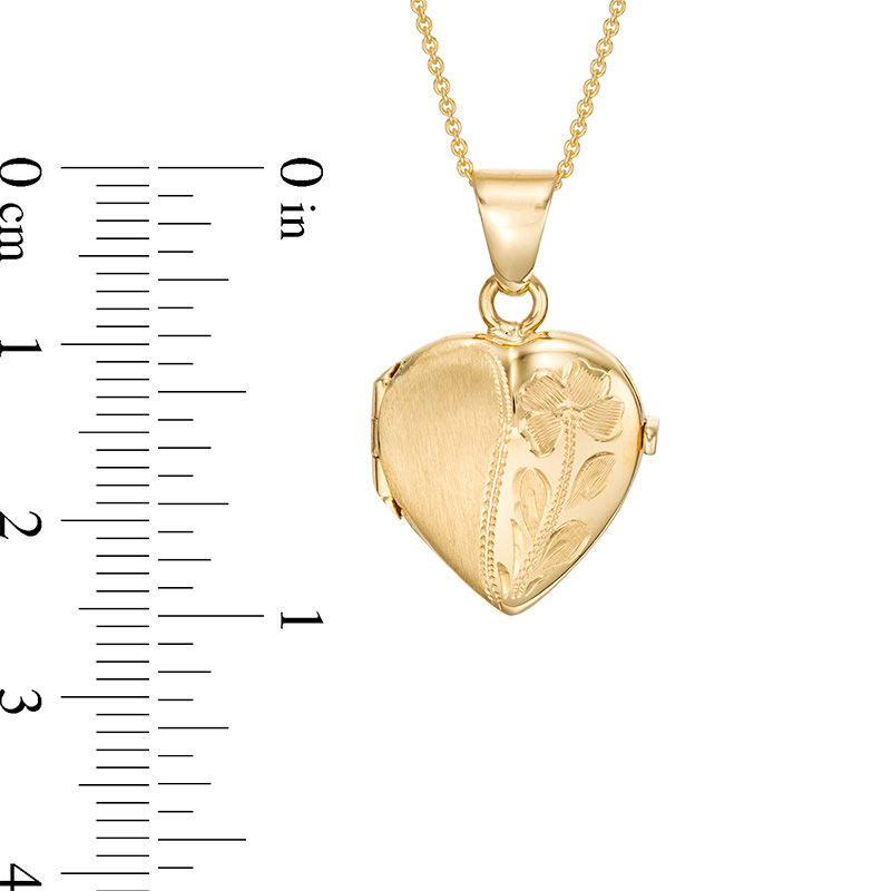 Main Image 3 of Diamond-Cut Flower Heart Locket in 10K Gold