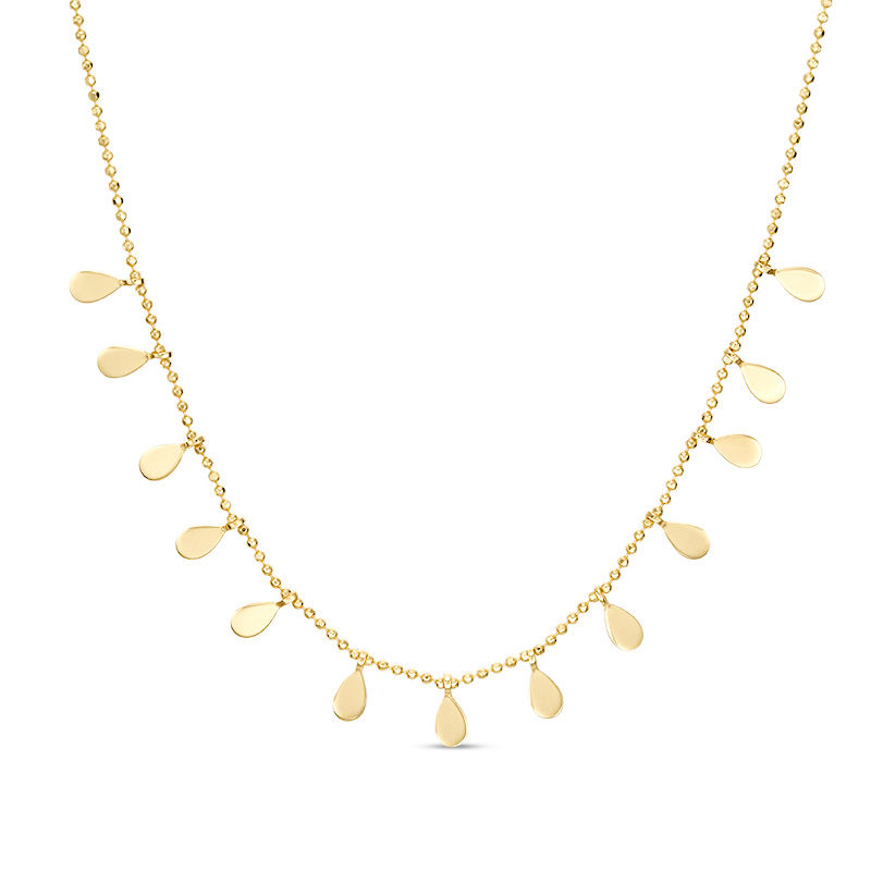 Main Image 1 of Teardrop Dangle Station Necklace in 10K Gold