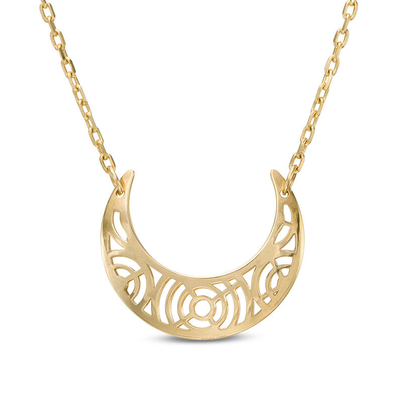 Main Image 1 of Celestial Crescent Moon Necklace in 10K Gold - 17"