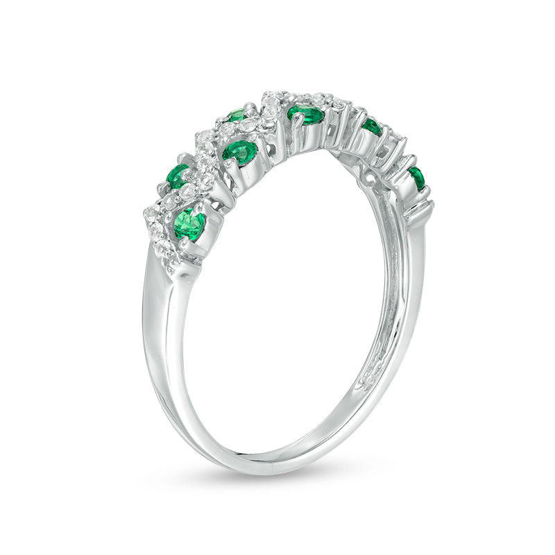 Main Image 2 of Lab-Created Emerald and White Sapphire Zig-Zag Ring in Sterling Silver