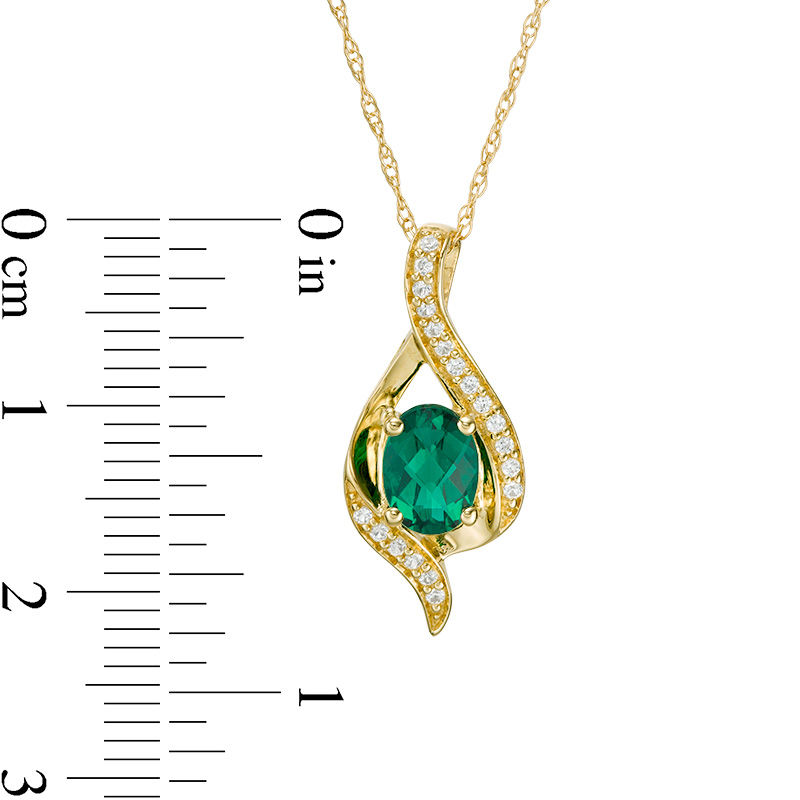 Main Image 2 of Oval Lab-Created Emerald and White Sapphire Flame Pendant in 10K Gold