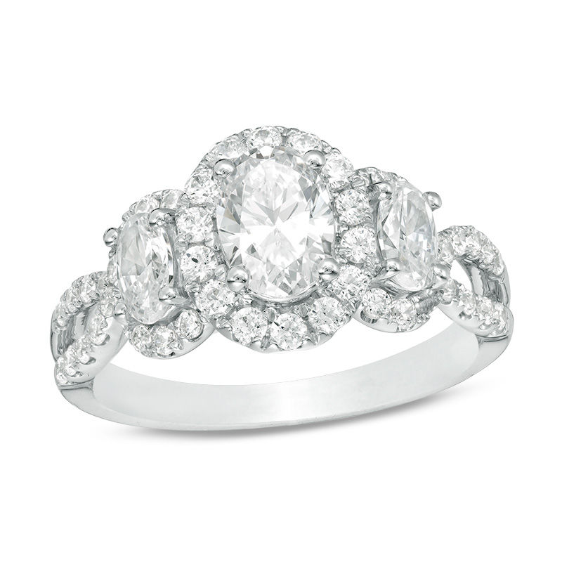Main Image 1 of 2 CT. T.W. Oval Diamond Past Present Future® Frame Twist Engagement Ring in 14K White Gold