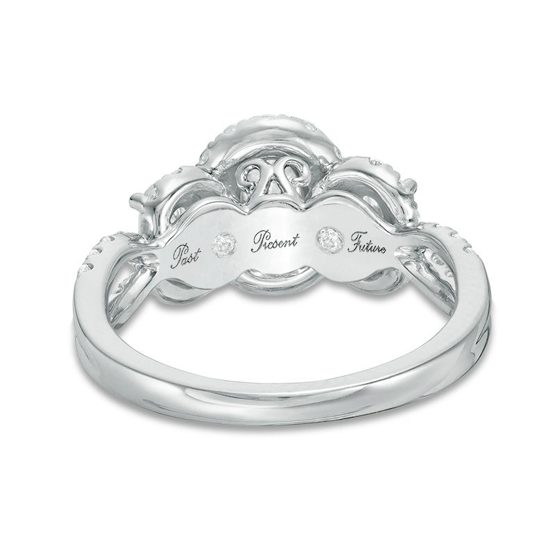 Main Image 3 of 2 CT. T.W. Oval Diamond Past Present Future® Frame Twist Engagement Ring in 14K White Gold