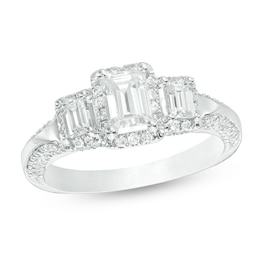 1-5/8 CT. T.W. Certified Emerald-Cut Diamond Past Present Future® Frame Engagement Ring in 14K White Gold (I/SI2)