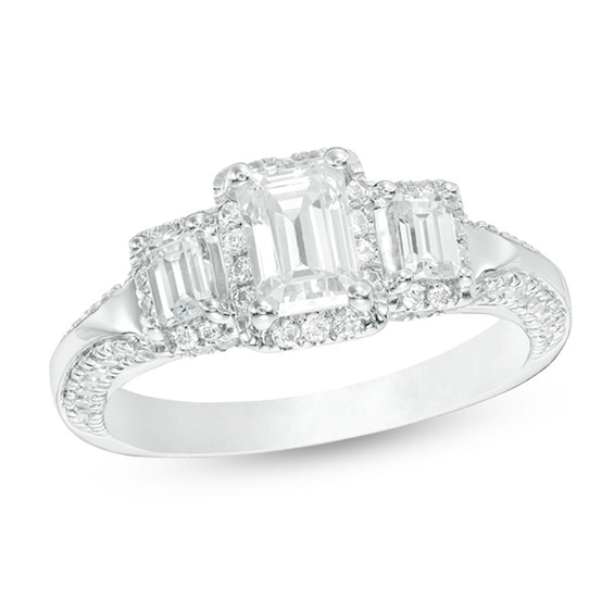 1-5/8 CT. T.w. Certified Emerald-Cut Diamond Past Present FutureÂ® Frame Engagement Ring in 14K White Gold (I/Si2)