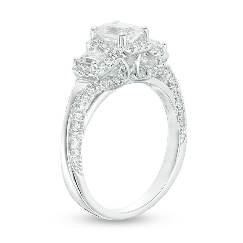 1-5/8 CT. T.W. Certified Emerald-Cut Diamond Past Present Future® Frame Engagement Ring in 14K White Gold (I/SI2)