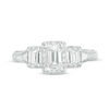 Thumbnail Image 6 of 1-5/8 CT. T.W. Certified Emerald-Cut Diamond Past Present Future® Frame Engagement Ring in 14K White Gold (I/SI2)