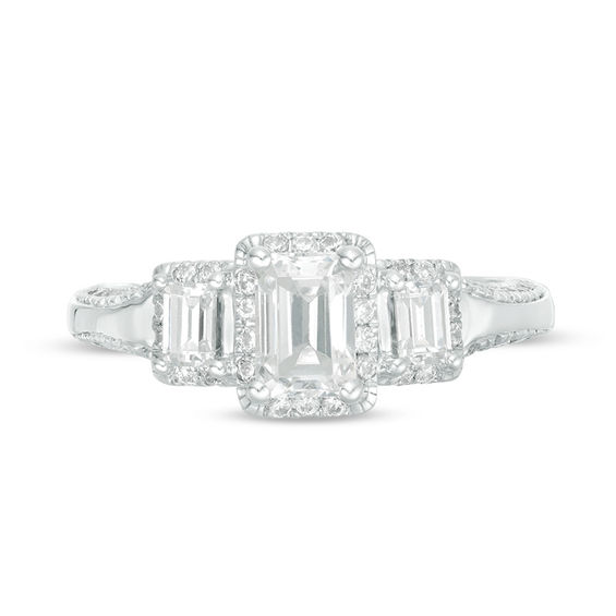 1-5/8 CT. T.w. Certified Emerald-Cut Diamond Past Present FutureÂ® Frame Engagement Ring in 14K White Gold (I/Si2)