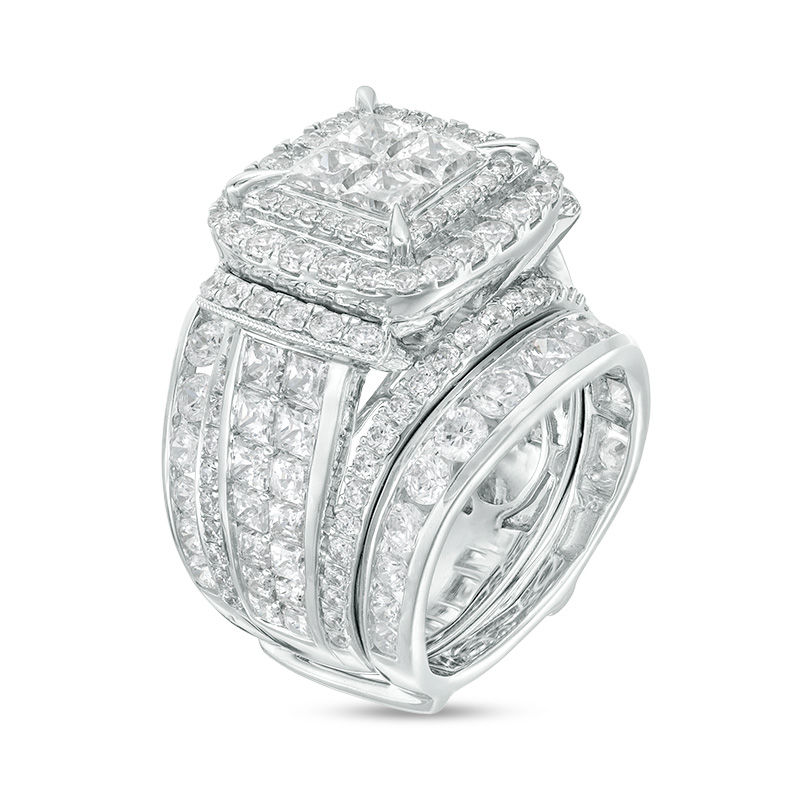 Main Image 2 of 7 CT. T.W. Quad Princess-Cut Diamond Double Frame Collar Bridal Set in 14K White Gold