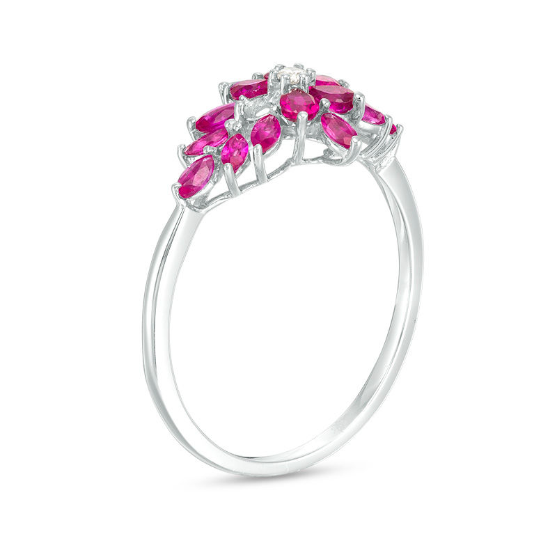 Main Image 2 of Marquise and Pear-Shaped Lab-Created Ruby and Diamond Accent Floral Ring in 10K White Gold