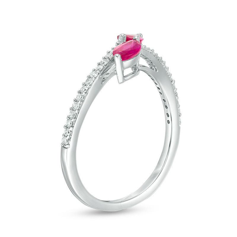 Main Image 2 of Marquise Ruby and 1/6 CT. T.W. Diamond Bypass Ring in 10K White Gold