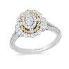 Thumbnail Image 1 of Enchanted Disney Snow White 1 CT. T.W. Oval Diamond Twist Frame Engagement Ring in 14K Two-Tone Gold