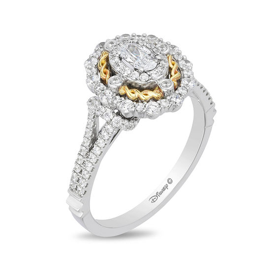 Enchanted Disney Snow White 1 CT. T.w. Oval Diamond Twist Frame Engagement Ring in 14K Two-Tone Gold