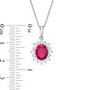 Thumbnail Image 1 of Oval Lab-Created Ruby and White Sapphire Starburst Frame Pendant and Stud Earrings Set in Sterling Silver