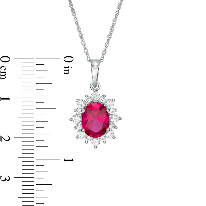 Main Image 2 of Oval Lab-Created Ruby and White Sapphire Starburst Frame Pendant and Stud Earrings Set in Sterling Silver